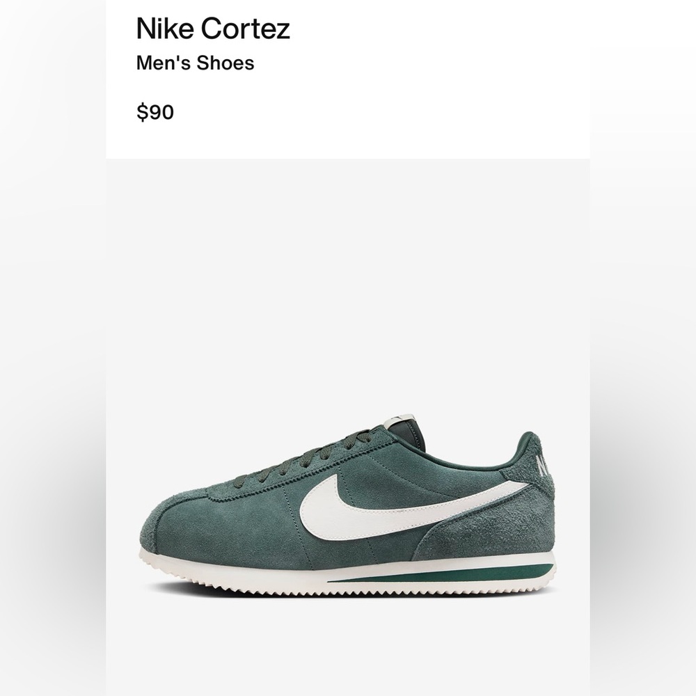 Nike Cortez size 10 men’s, Vintage Green/Midnight Navy/Sail